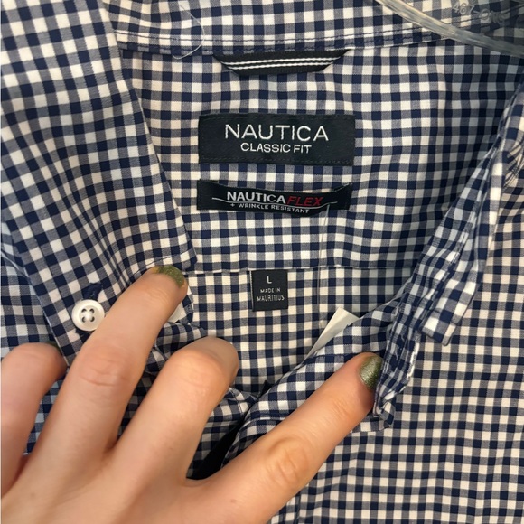 Nautica Men's Navy and White Checkered Shirt - Picture 2 of 5